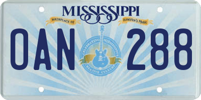 MS license plate OAN288
