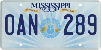 MS license plate OAN289