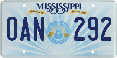 MS license plate OAN292