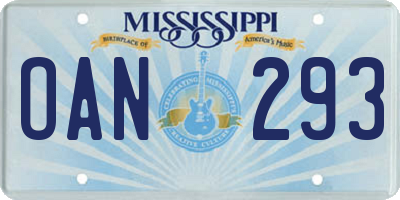 MS license plate OAN293