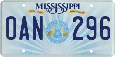 MS license plate OAN296