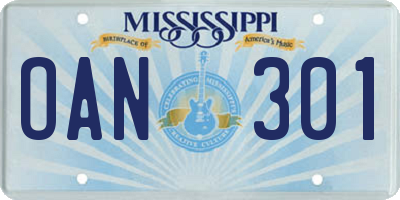 MS license plate OAN301