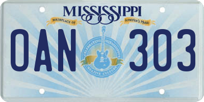MS license plate OAN303