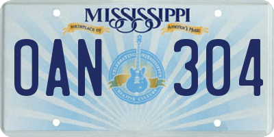 MS license plate OAN304