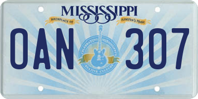 MS license plate OAN307