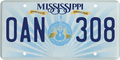 MS license plate OAN308