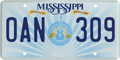 MS license plate OAN309