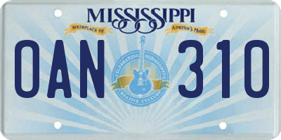 MS license plate OAN310