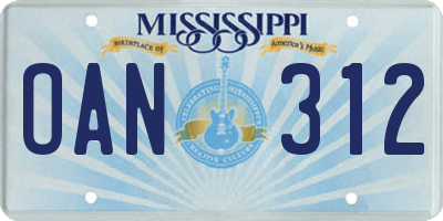 MS license plate OAN312
