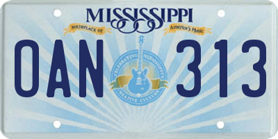 MS license plate OAN313