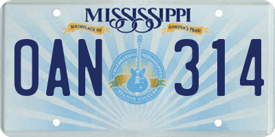 MS license plate OAN314