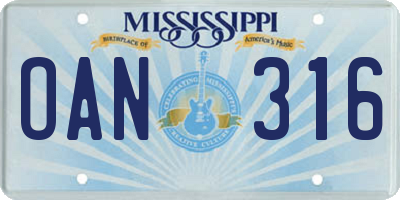 MS license plate OAN316
