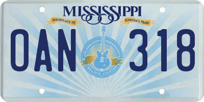 MS license plate OAN318