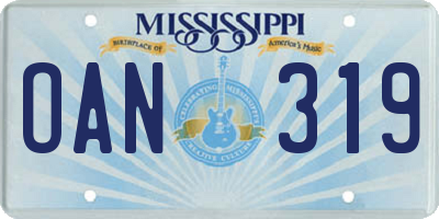 MS license plate OAN319