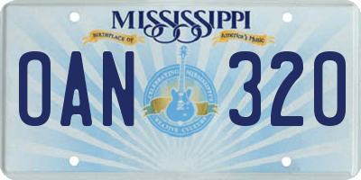 MS license plate OAN320
