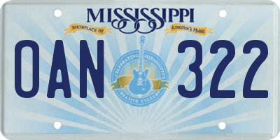 MS license plate OAN322