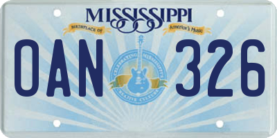 MS license plate OAN326