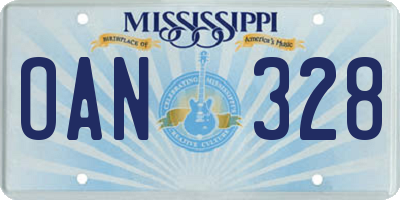 MS license plate OAN328