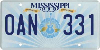 MS license plate OAN331