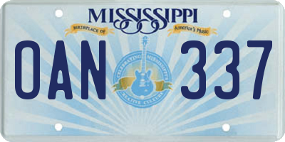 MS license plate OAN337