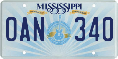 MS license plate OAN340