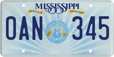 MS license plate OAN345