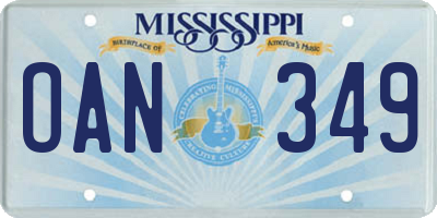 MS license plate OAN349