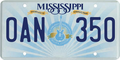 MS license plate OAN350
