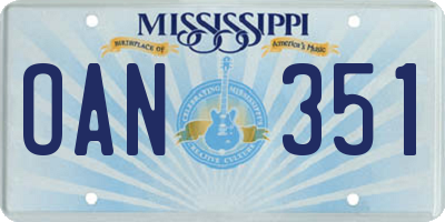 MS license plate OAN351
