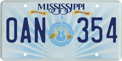 MS license plate OAN354