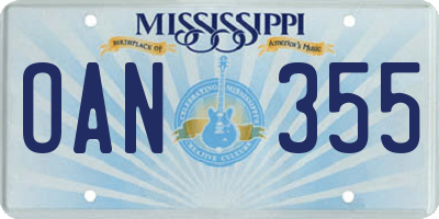 MS license plate OAN355