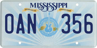 MS license plate OAN356