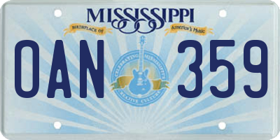 MS license plate OAN359