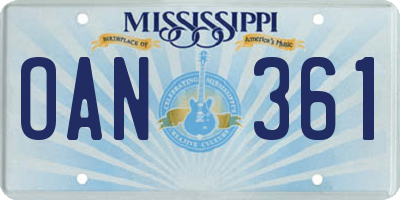 MS license plate OAN361