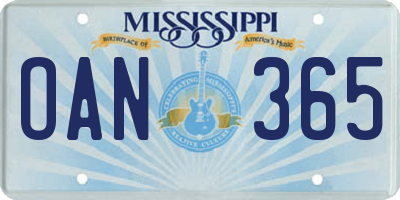 MS license plate OAN365