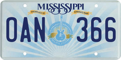 MS license plate OAN366