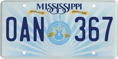 MS license plate OAN367