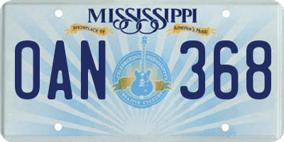MS license plate OAN368