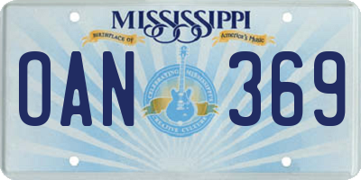 MS license plate OAN369