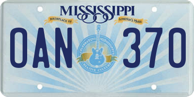 MS license plate OAN370