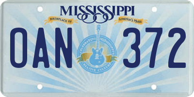 MS license plate OAN372
