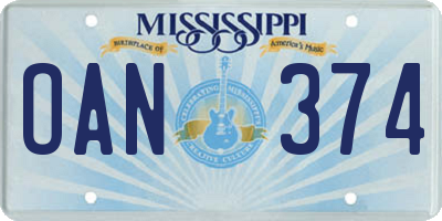 MS license plate OAN374