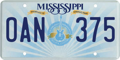 MS license plate OAN375