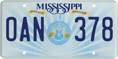 MS license plate OAN378