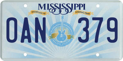 MS license plate OAN379