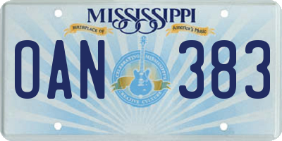MS license plate OAN383