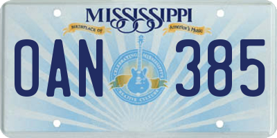 MS license plate OAN385