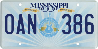 MS license plate OAN386