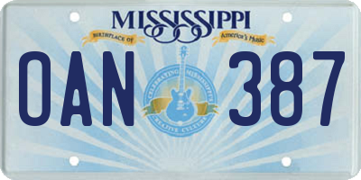 MS license plate OAN387