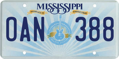 MS license plate OAN388